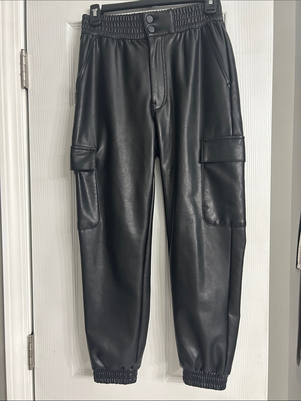 A&F Black Faux Leather Cargo Jogger Pants